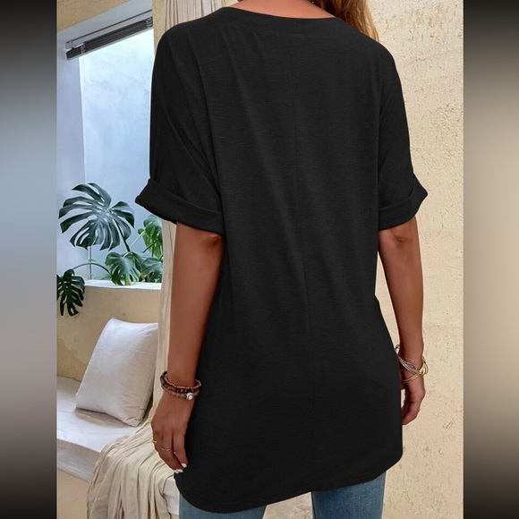 Boho casual V neck side slit oversized top - Picture 13 of 15